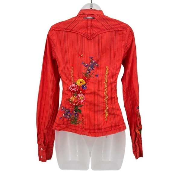 Johnny Was 3 J Workshop Women's XS Button Down Shirt Coral Embroidered Blouse - Picture 7 of 15